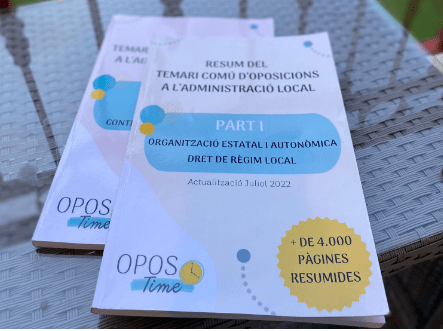 Llibre de resum OposTime PART I en català, amb menys de 150 pàgines