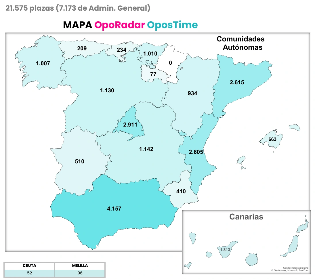 Pestaña MAPA del Excel OpoRadar con las plazas registradas entre enero y septiembre de 2026
