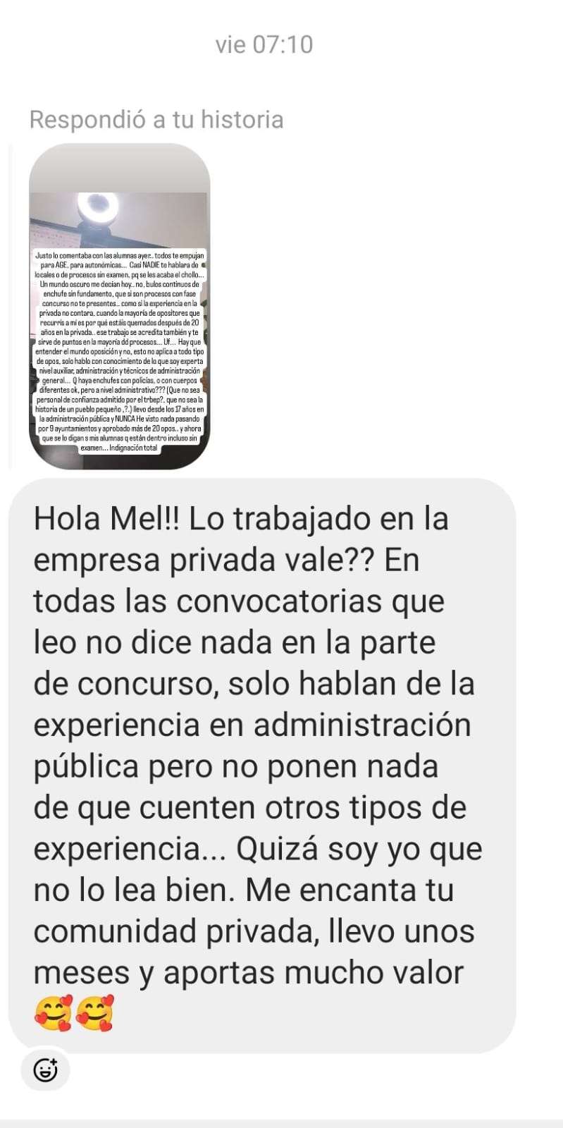 Captura del testimonio 1 compartido en la Comunidad OposTime