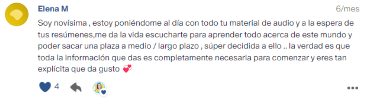 Captura del testimonio 10 compartido en la Comunidad OposTime
