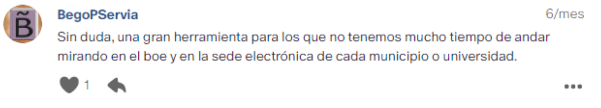 Captura del testimonio 4 compartido en la Comunidad OposTime
