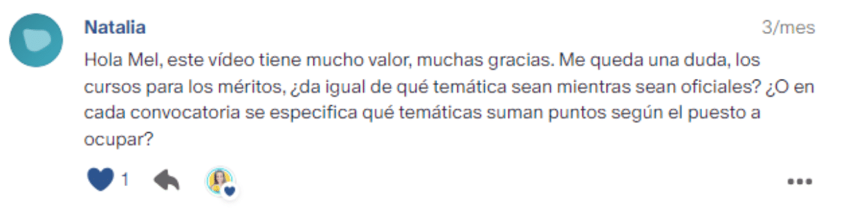 Captura del testimonio 9 compartido en la Comunidad OposTime